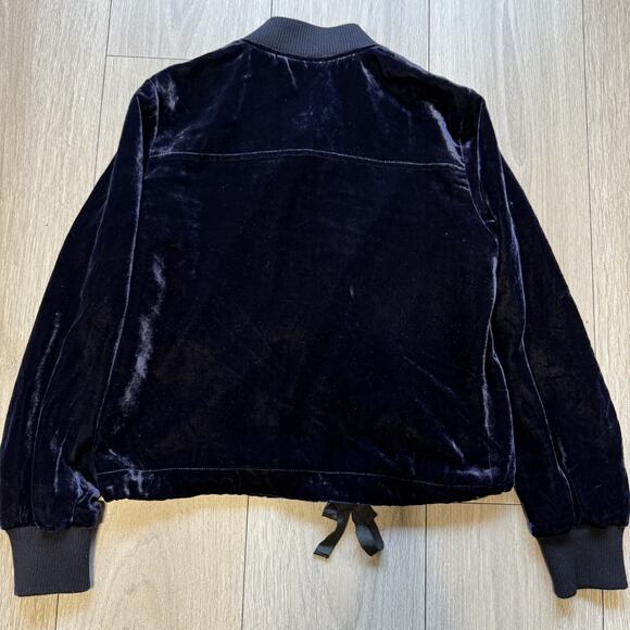 J. Crew Womens Navy Blue Drawstring Waist Long Sleeve Velvet Bomber Jacket Sz XS - Picture 12 of 13